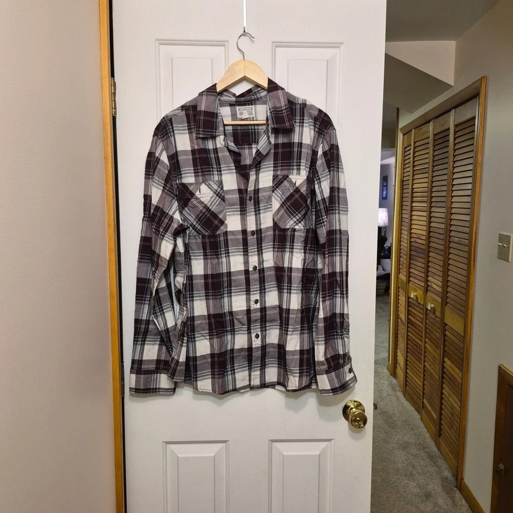 Converse One Star Mens XL Plaid Button Up Shirt Purple White Long Sleeve Casual